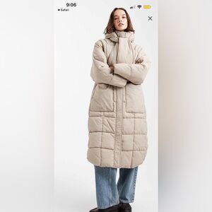 ASOS quilted longline puffer coat in stone
